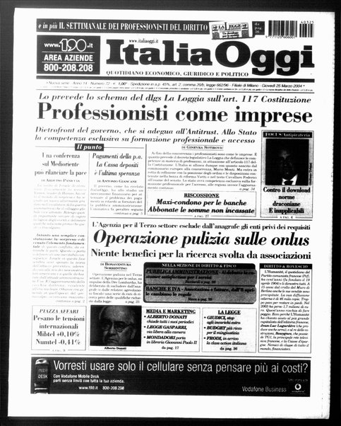 Italia oggi : quotidiano di economia finanza e politica